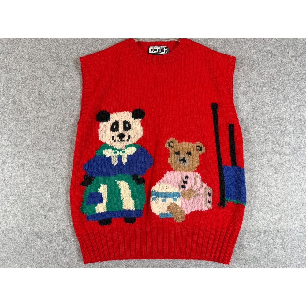 Berek Sweater Vest Womens Red Good Vintage Hand Knit Wool Goldilocks  Intarsia